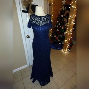 Navy cold shoulder Formal dress